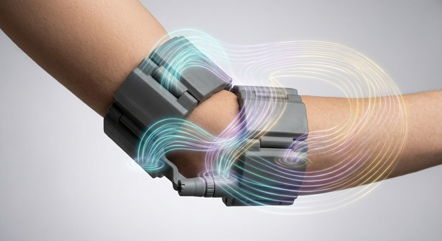 PEMF magnetic field therapy device applied to the elbow at Spacibo in Coral Springs, FL